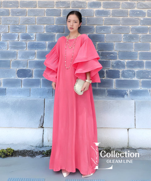 Lotus Sleeve Pleated Dress